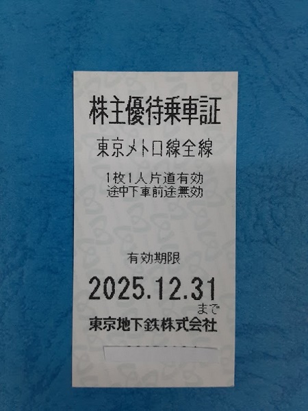 東京メトロ株主優待乗車証入荷しました ― 店頭販売中です！ 金券屋