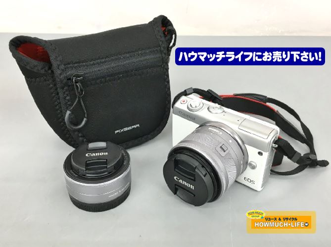 静岡市葵区の買取リサイクルショップ・ハウマッチライフ静岡流通通り店にてキヤノン（Canon）EOS M100 ホワイト ミラーレス一眼カメラ レンズ2個セット をお買取り！
